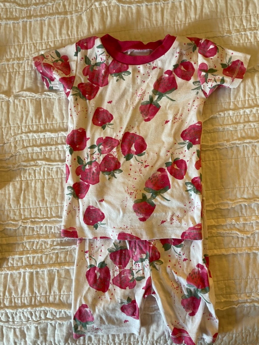 Burt's Bees White Pajama Set with Red Strawberry Print
